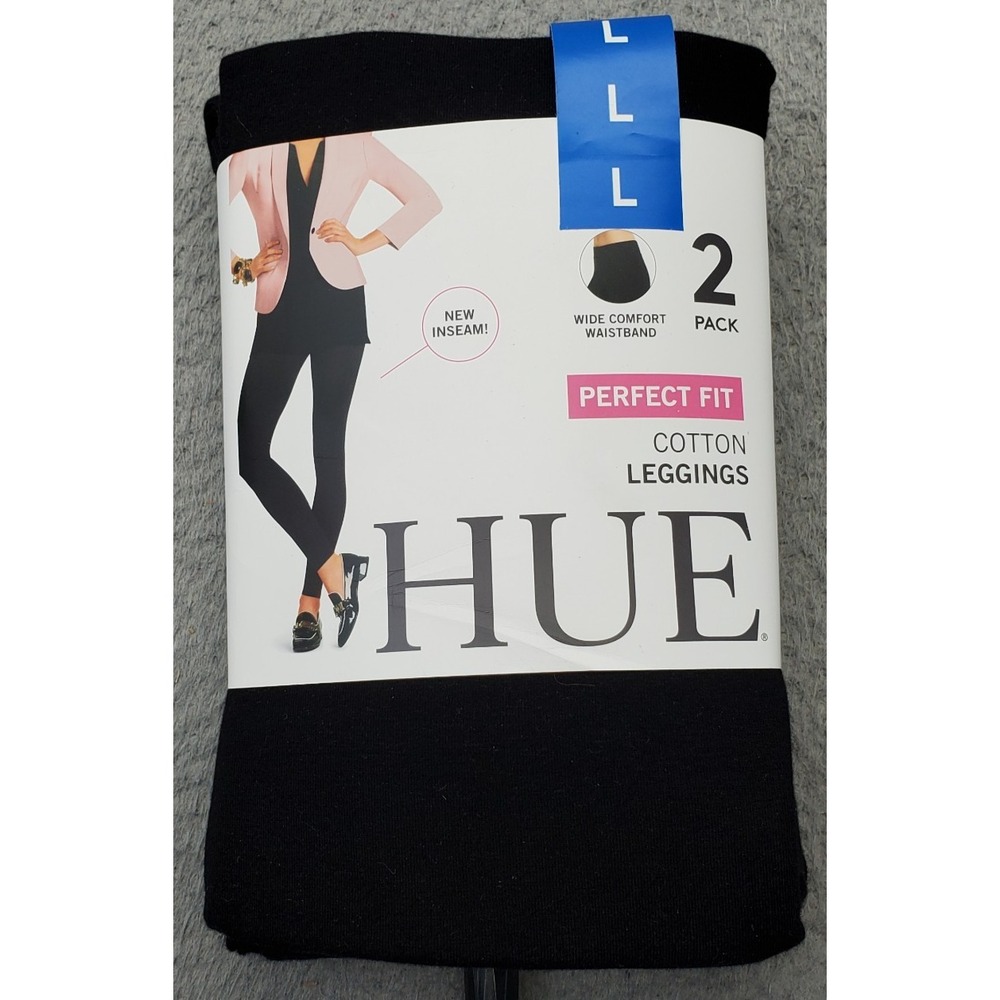 Pack of 2 Hue Everyday Leggings Womens L Black Mid-Rise Comfortable Waistband